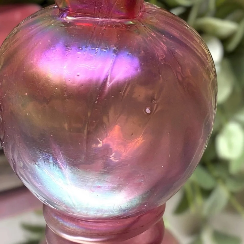 Vintage Loetz Kralik Bohemian Red Iridescent Art Glass Vase Round Square Top - Picture 3 of 7